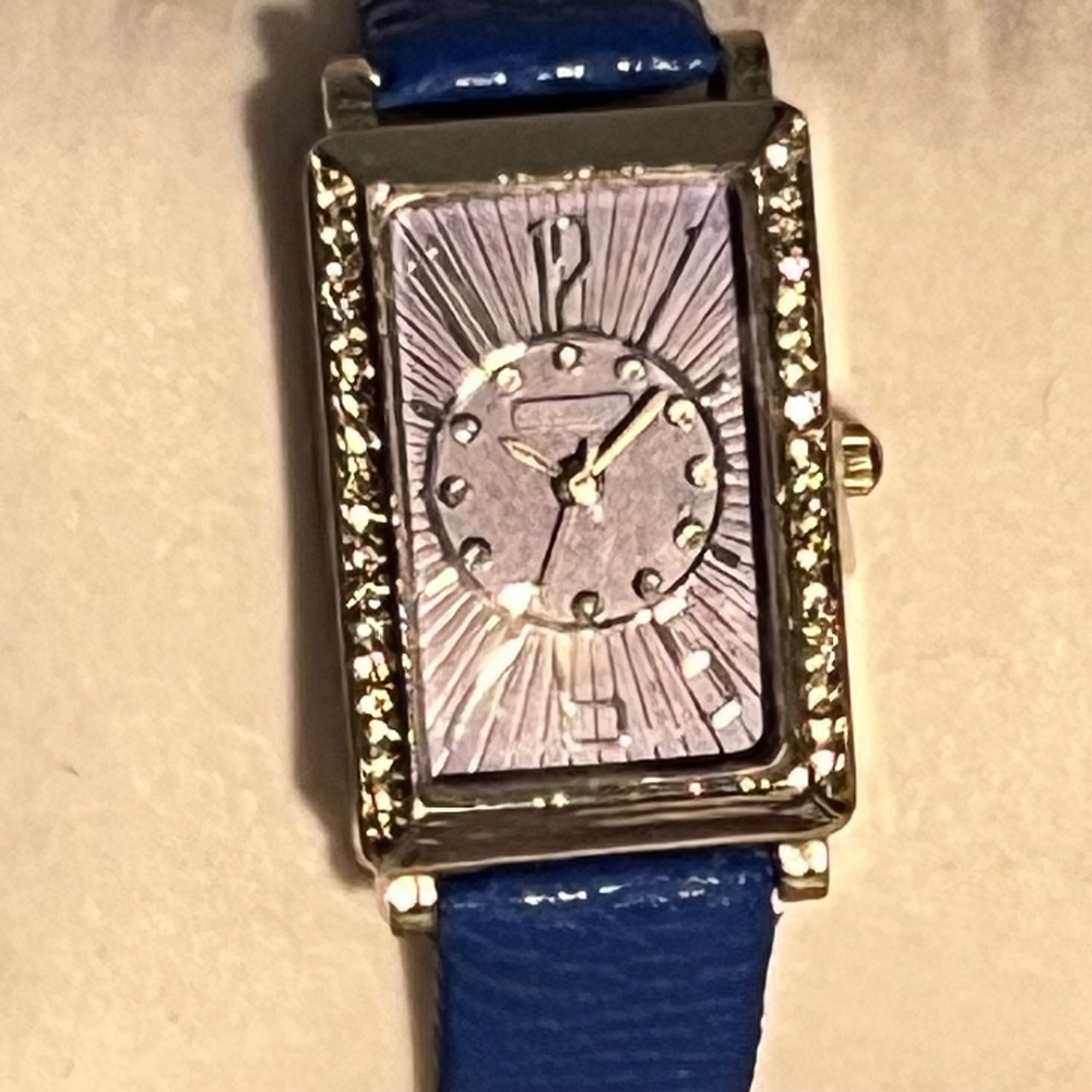 Strada Rectangular Watch Blue Purple Silver Tone Crystal Accents with Box
